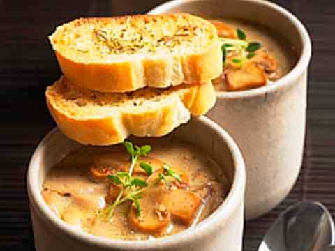 Mushroom Soup with Rosemary Crostinis